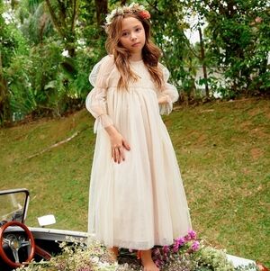 Isabella DressOrchid IceMaxi pink tulle flower girl dress with smocking